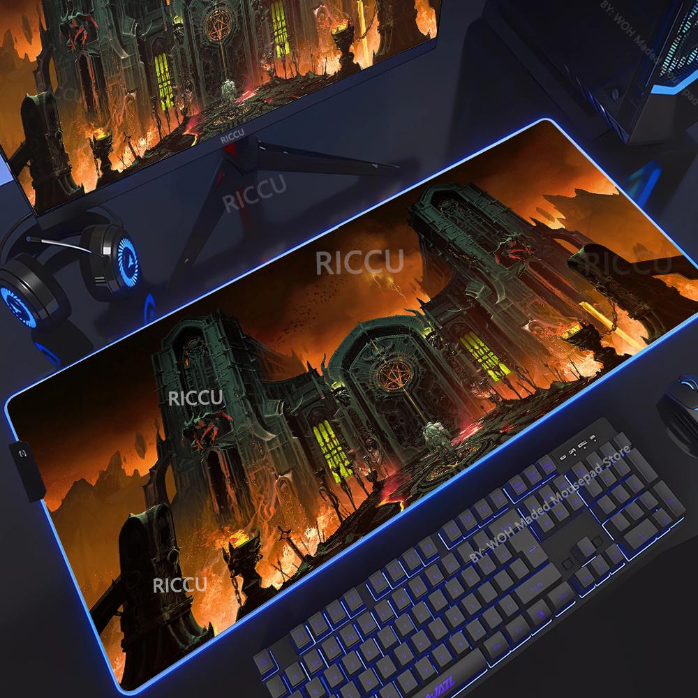 Spiel D-DOOM E-Eternal Mauspads RGB Leuchtend Große Tischunterlage Verschlüsselt Anti-Rutsch Super Großes Gaming-Mauspad Erweiterte Spielmatte