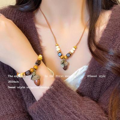 Vintage Chinese Style Hand-Woven Rope Dried Fruit Tassel Pendant Necklace