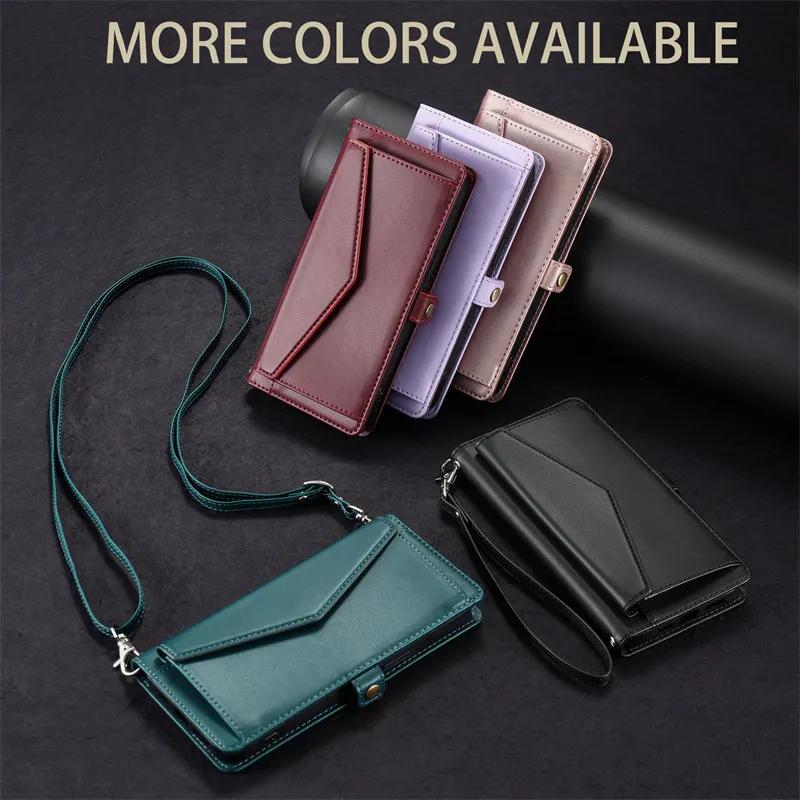 Wallet Case For Samsung Galaxy A17 A37 A57 A06 A16 A26 A36 A56 A15 A35 A55 A14 A34 A54 A13 A33 A53 A52 A72 Lanyard Leather Cover
