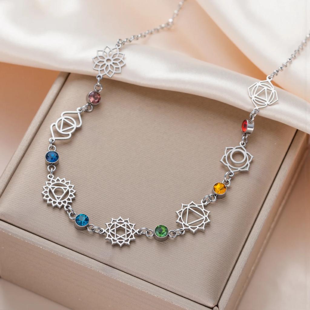 Handmade Yoga OM Pendant Necklace With Colorful Zircon Hollow Polished Lotus Charm Accessory