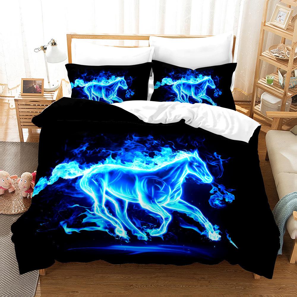 Animal Galloping Horse 3D Digital Printing Three-Piece Set, Home Textile Quilt Cover Pillowcase Two-Piece Set