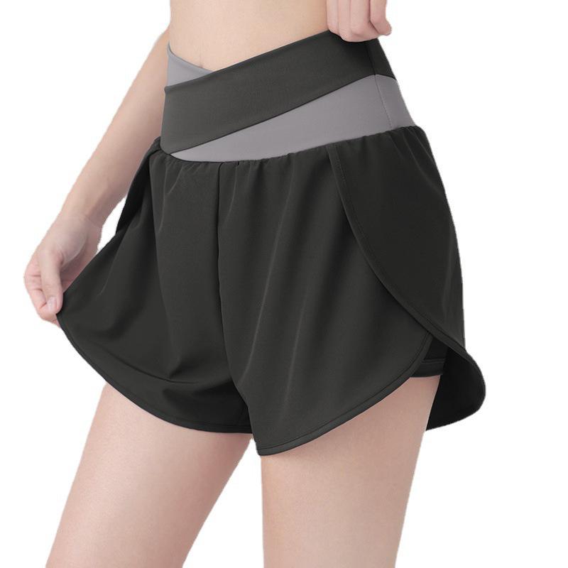 Women's High-Waist Quick-Dry Colorblock Yoga Shorts with Side Pockets