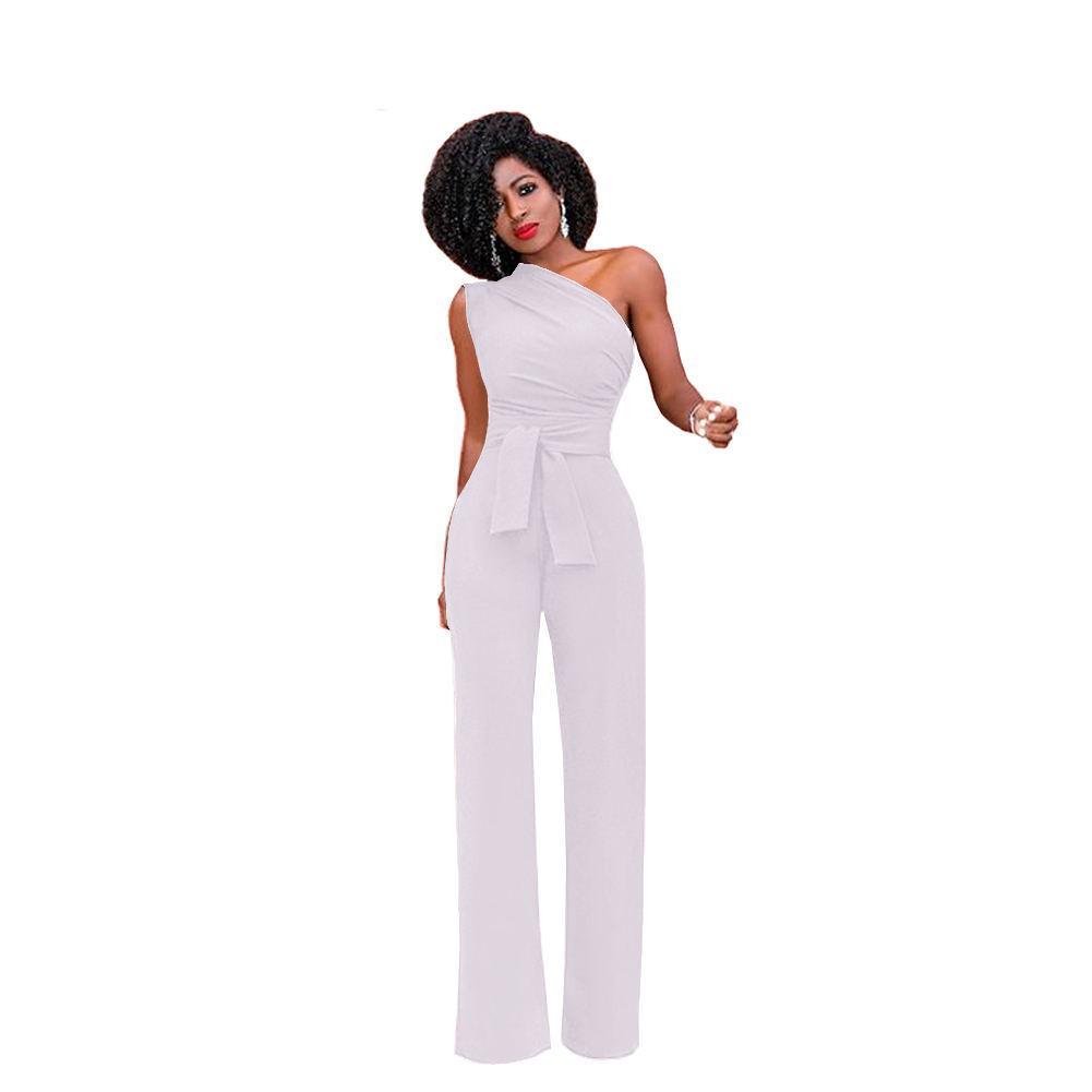 Women's One Shoulder Sleeveless Jumpsuit Slim Fit High Waist Streetwear Flared Pant Jumpsuit