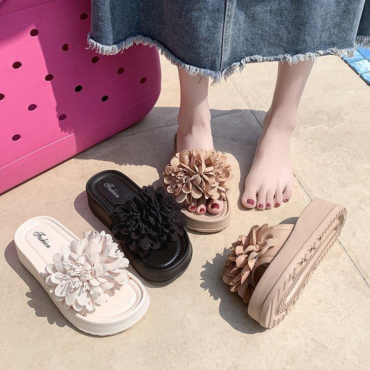 Fashion Flower Slippers Women Summer Platform Shoes Shale Female Beach Low Slides Pantofle Sabot 2025 Fabric Rome Hoof Heels Scandals Ru
