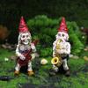 Halloween Garden Decor Skeleton Gnome Musician Resin Figurine, Hand-Painted Gothic Statue with Guitar Unique Gifts for Gardeners Saxophone,