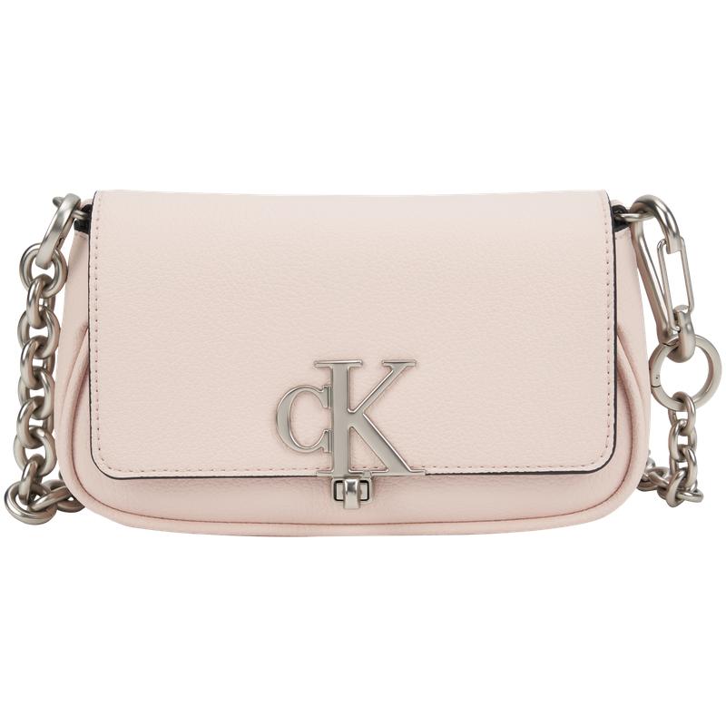 Calvin Klein Commuter Elegant Letter Twist Lock Flap Chain Mixed Material Crossbody Bag Medium Women bags Shell-Pink DH3240-PS2 Basic Set (Bag)