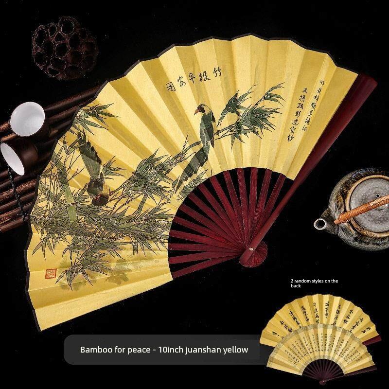 Fan for Men with a Domineering Style, Traditional Chinese Style Folding Fan with Jade-Like Black Bamboo Wood, Portable for Summer, Suitable for Dance