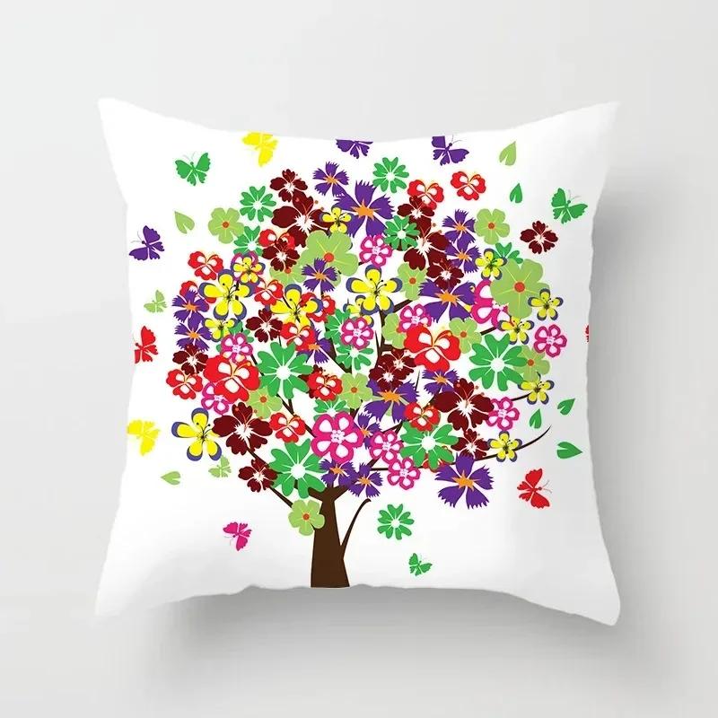 Luxury Home Decor Pillowcase Living Room Sofa Cushion Cover Creative Painting Colorful Tree Print Cushion Cover
