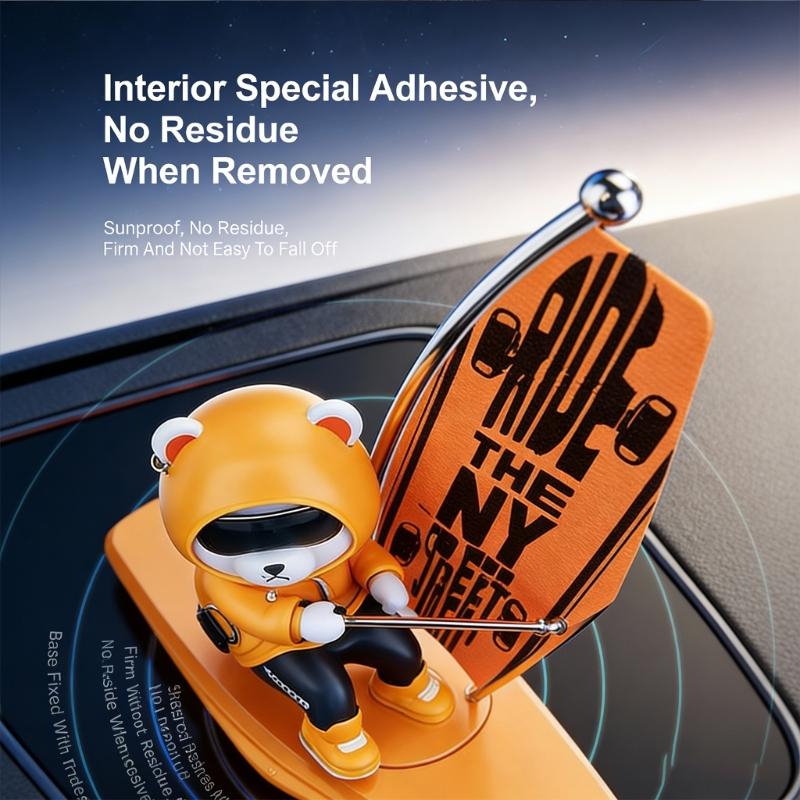 Entertaining Cute Surfing Bear Ornament Car Dashboard Decoration That Swings And Rotates For A Fun Driving Experience