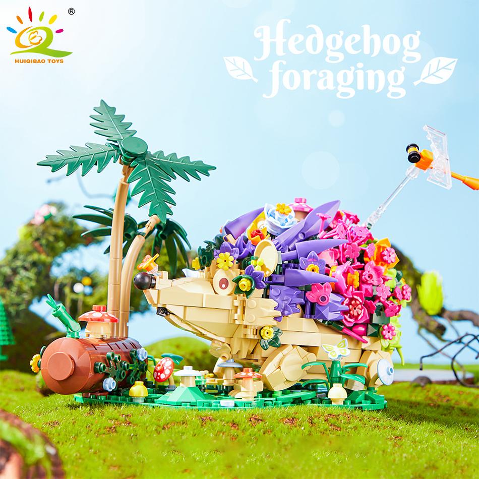Moc Flower Hedgeho Model Construction Block Fly Bee Animals Decor City Construction Toy Adult Children Desk Home Decoration
