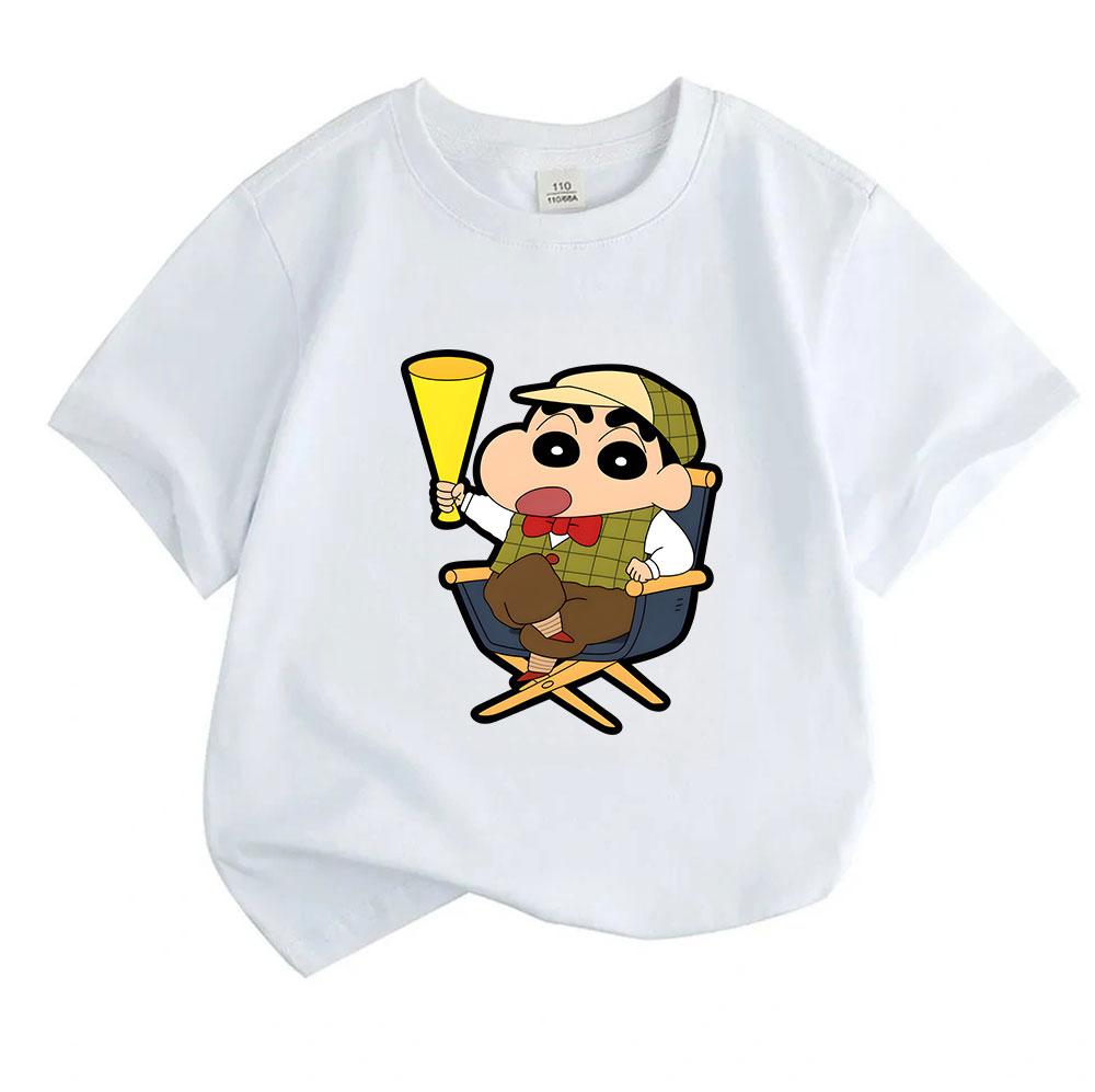 Kids Boys Girls Crew Neck Short Sleeve 100% Cotton T-Shirt, Cute Cartoon Shinosuke Director Pattern Casual Soft Breathable Tee Tops for Children Daily