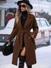 2024 Autumn/Winter Double-Breasted Woolen Tie-Belt Suit Collar Overcoat for Women