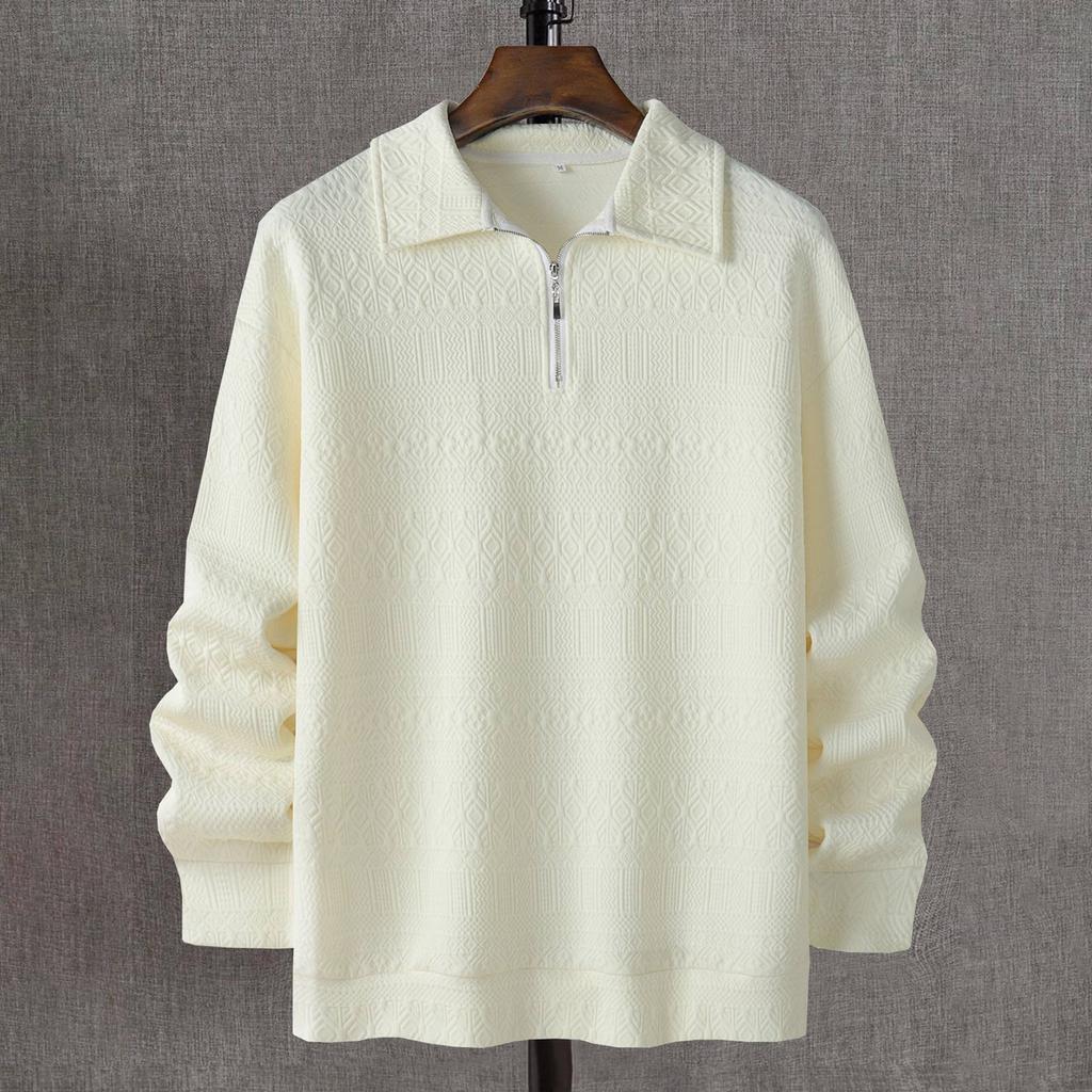 Men's Solid Color Textured Top Half Zip Pullover Casual Slim Fit Long Sleeve Top