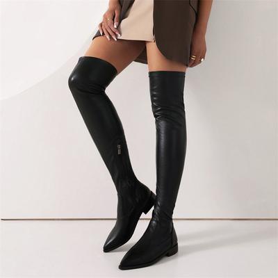 Elastic Thigh High Boots Women Soft Stretch Black Beige Over the Knee Boot Low Heels 2024 Autumn Winter Shoes Lady Large Size 48