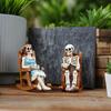 2pcs lounge chairs for coffee, skeleton couple, Halloween home decoration ornaments, Gothic outdoor garden decoration bonsai sta