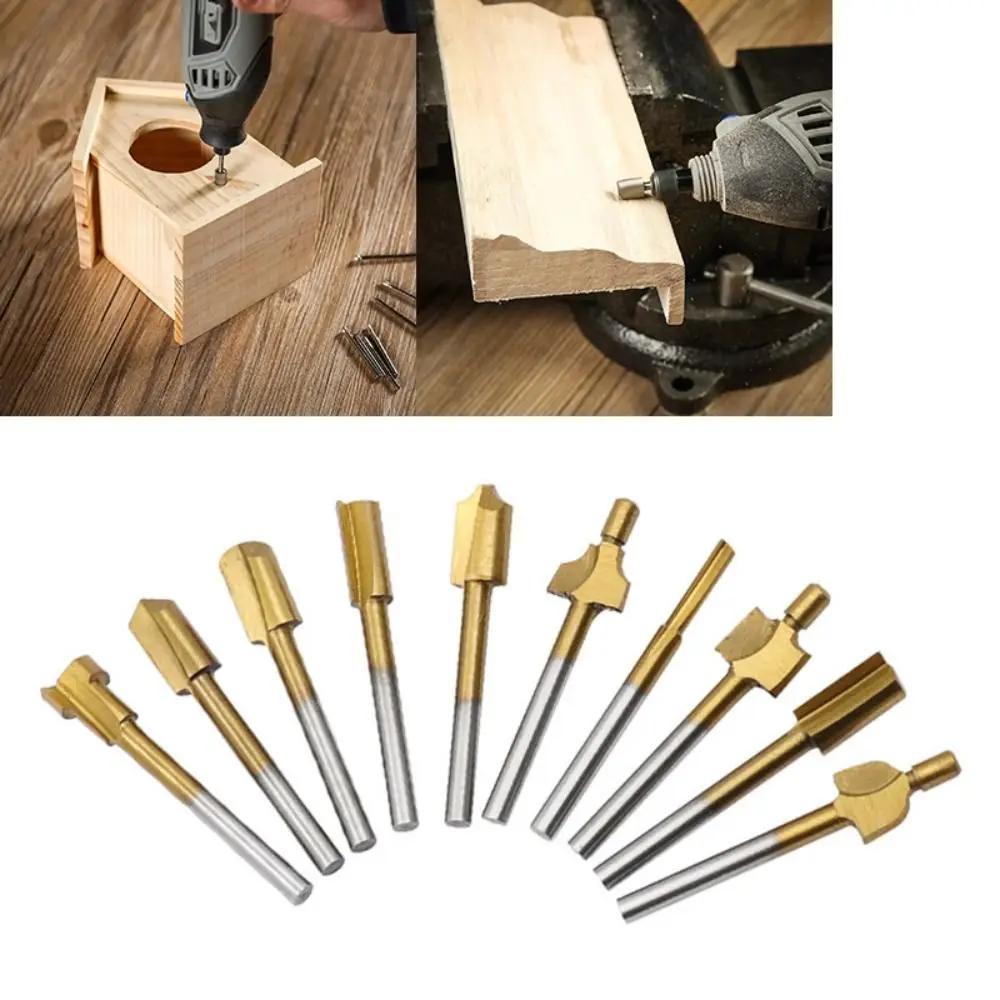 10Pcs Portable HSS Router Bits 1/8" 3mm Shank DIY Drill Bit Professional High Quality Carving Router Bits for Dremel