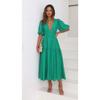 2025 Summer Deep V-neck Puff Short Sleeve Fashion Women Dress New Elegant Solid Color Loose Party Medium and Long Dress Women Slim Fit Women Clothing