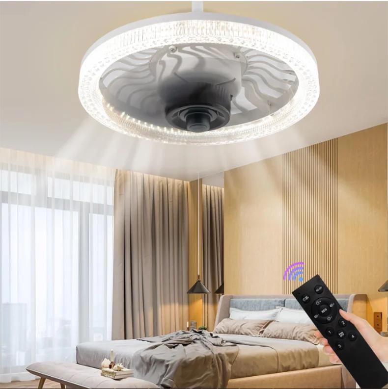 Smart Remote Control Ceiling Fan with LED Lighting Ceiling Fan with Lights Remote Control E27 Converter Base for Living Room белый