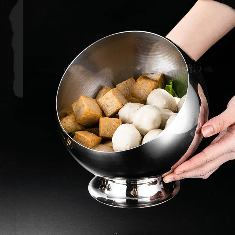 Kitchen Items Sloped Stainless Steel Bowl Storage Containers Spherical Sauce Bowl with Cover Restaurant Bowl Buffet Tableware