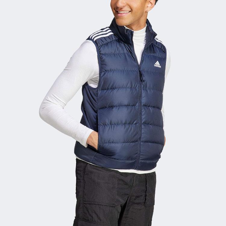 Adidas Základní 3-pruhová lehká péřová vesta s kontrastním stojáčkem a zipem Pánská vesta Námořnická modř IK3210
