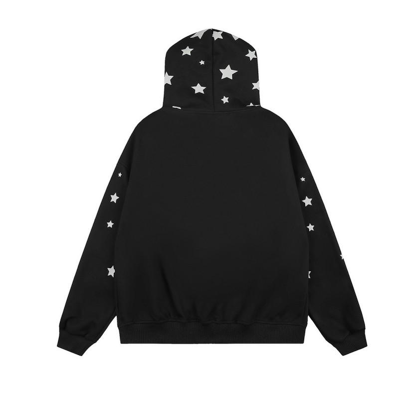 Felpa Unisex Vintage Americana Retro con Stelle con Cappuccio e Zip con Bordatura in Pelliccia Sintetica Vestibilità Larga