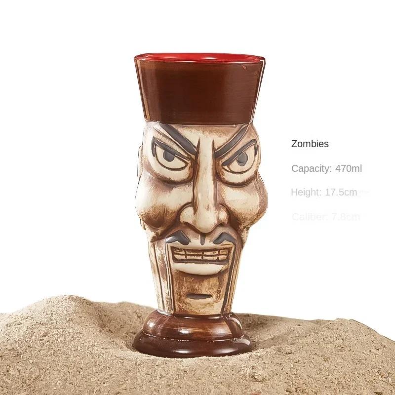 60er Typ Hawaiianische Tiki-Tasse Keramik-Cocktailgläser Bar Weinglas Dekorationen Ornamente Gläser für Getränke Personalisiertes Geschenk