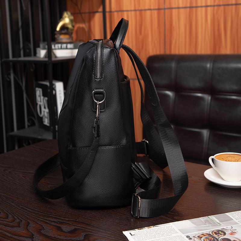 Women's PU Backpack Double Zipper Solid Color Retro Large Capacity School Bag Multifunctional Shoulder Bag
