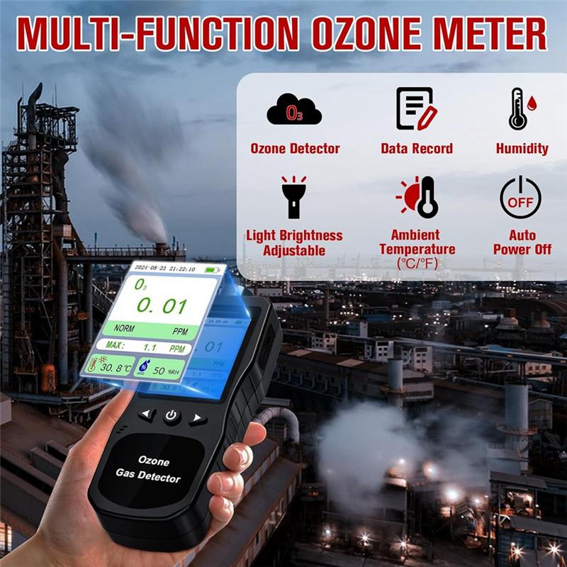 A84E-Ozone Detector Ozone Meter Ozone Gas Detector Ozone Meter With Alarm,Temp & Humidity Tester US Plug