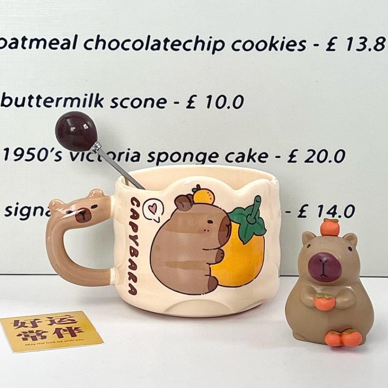 Capibara Stacked Cup Cute Cartoon Ceramic Mug with Handle Female Couple Coffee Cup Birthday Gift