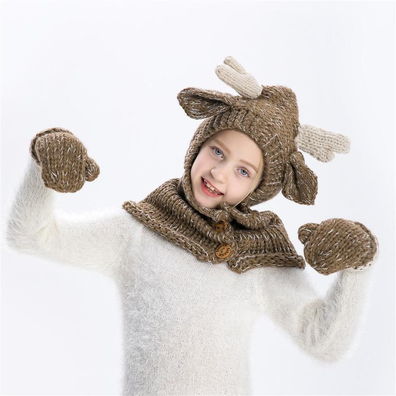 Hut Winter Kinderwollhandschuhe Hut Herren- und Damen Schal Elchgeweih Zweiteilige Kinderbekleidung