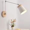 White Swing Arm Modern Decoration Wall Sconce Hardwire Modern Farmhouse Wall Mounted Reading Light Industrial Wood Wall Lamp Adjustable Wall Sconce F