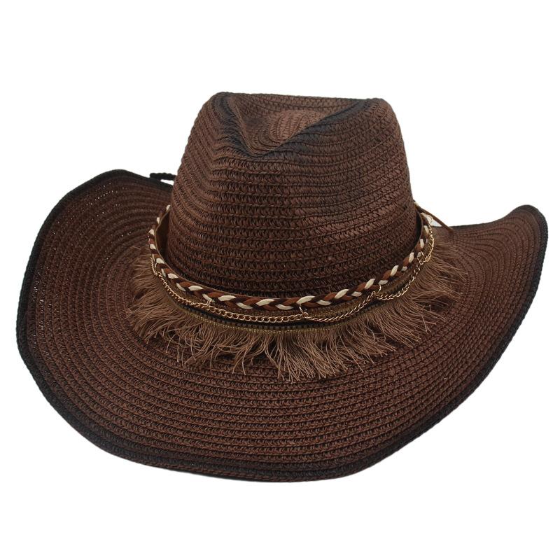 Летняя пляжная соломенная шляпа мужская этническая дышащая полосатая шляпа западного ковбоя one size fits all straw hat [gradient]