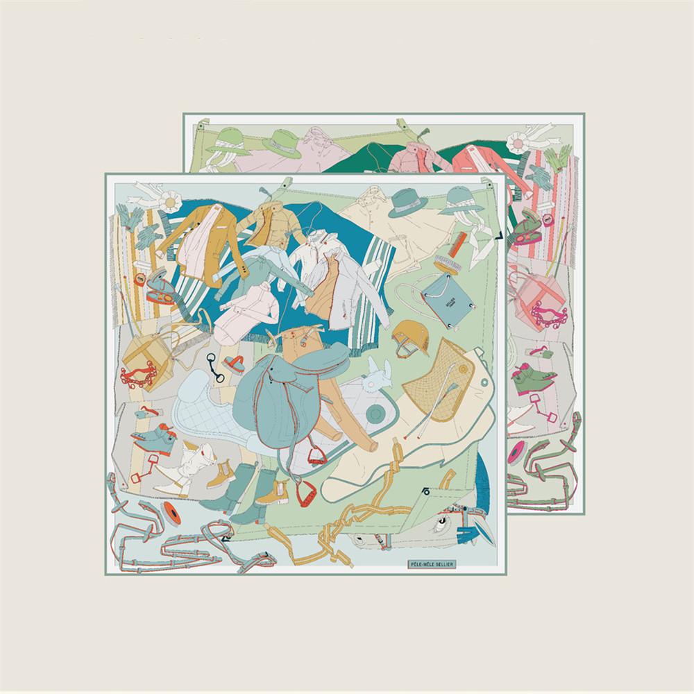 POBING Curled Twill Silk Scarf Women Saddle Double Side Printed Square Scarves Wraps Echarpes Foulards Femme Hijabs 70CM