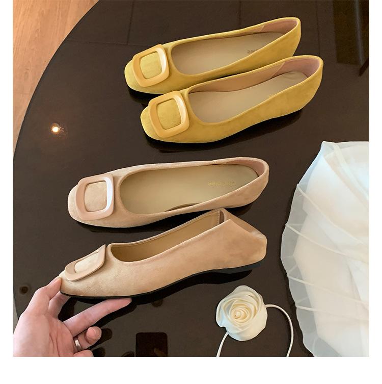 Sheepskin Version~ 2025 New Fairy Style Leather Suede Square Buckle Shallow Mouth Single Shoes Women's Flat Bottom Suede Grandma Ladyshoes