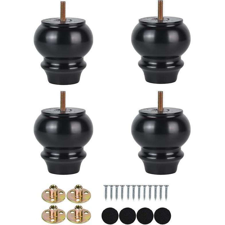 Michanco 4-дюймовые деревянные ножки для мебели, ножки-булочки, сменные массивные деревянные ножки для мебели для дивана, набор из 4 штук (4 дюйма Эспрессо) 3 Inch Black
