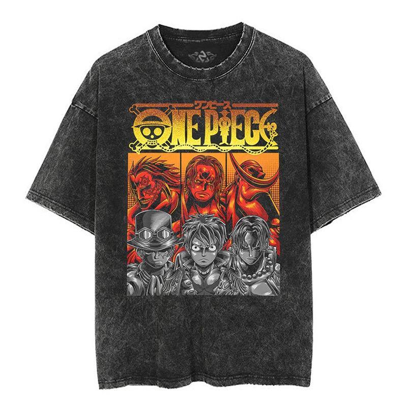 

Японское Аниме ONE PIECE Ван Пис Футболка Luffero Ретро Хлопок Выстиранная Футболка с Коротким Рукавом для Мужчин и Женщин M