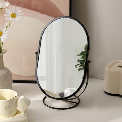 Creative 360° Rotatable Makeup Mirror Oval Light Luxury Vanity Mirror Home Decoration Simple Desktop Stand Mirror Women