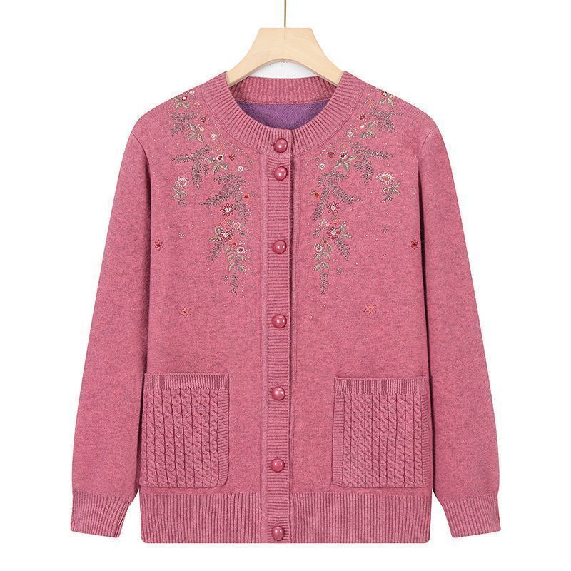 Plus Samet Teplé Podzimní a Zimní Oblečení Svetr Babiččina Bunda Dámský Matčin Vyšívaný Svetr Oblečení