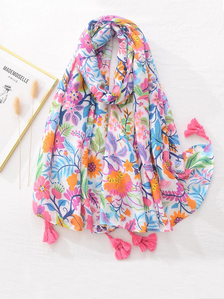Cotton Linen Women Silk Scarf Sweet Cute Soft Floral Beach Shawl Foulard Femme Mujer Pareo Muffler Bufanda Stoles Hijab Bandana