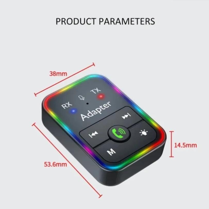 Car 2 in 1 Wireless Bluetooth 5.3 Transmitter or Receiver RGB Light Hand Free With Mic 3.5mm AUX Jack Audio Adapter MP3 Player