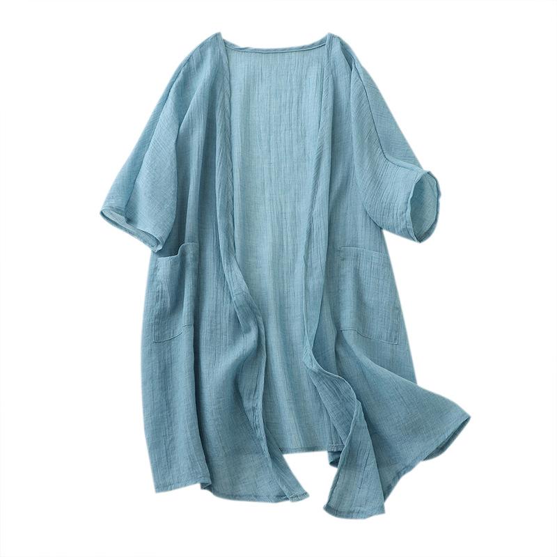Cotton and Linen Cardigan for Women V-Neck Coat Casual Cardigan Thin Style Ramie Sunscreen Clothing Summer Shirt