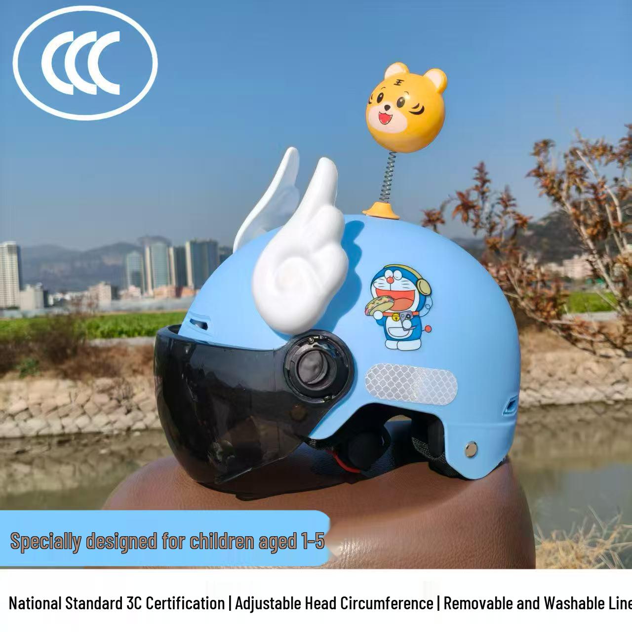 Adjustable, Lightweight 3C-Certified Electric Bicycle Helmet for Kids (Ages 1-5) Pink KT Cat + Clear Visor + Pink Windmill
