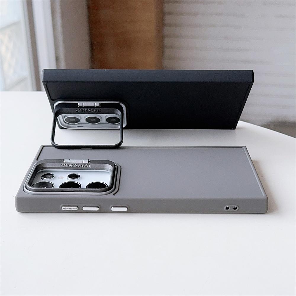 Luxury Folding Camera Stand Holder Case For Samsung Galaxy S24 S23 Ultra S22 S21 Plus S20 FE Metal Solid Color Matte Cover Funda