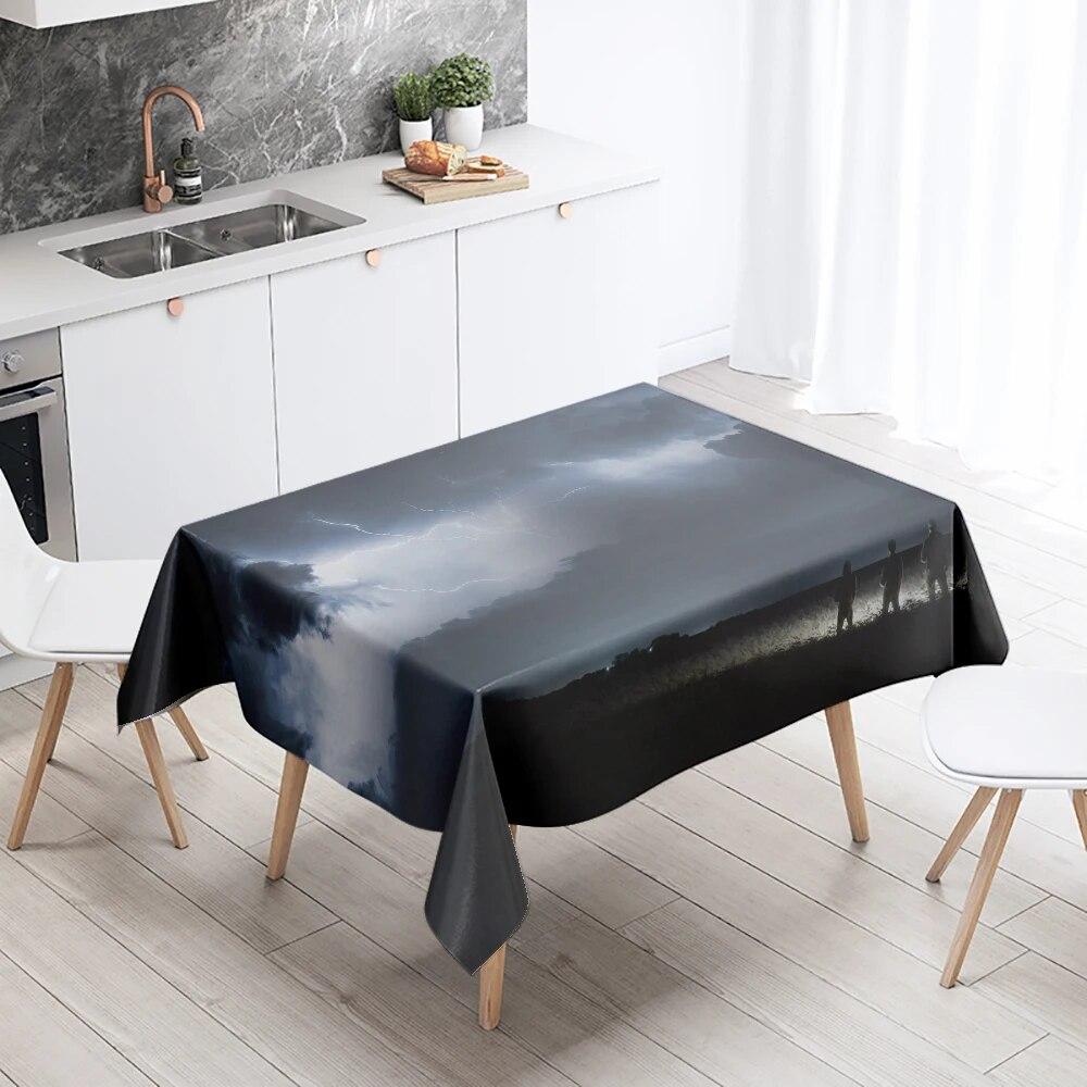 Thunder Cloud Lightning Tablecloth Colorful Cumulus  Anti-fouling Waterproof Rectangular Kitchen Table Home Decoration