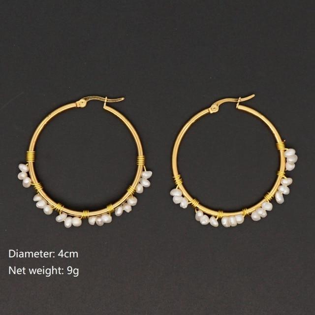 Gold Plated Hoop Earrings For Women Jewelry  Bohemian Fashion Pearls Ear Ring Freshwater Pearl Earring Wholesale
