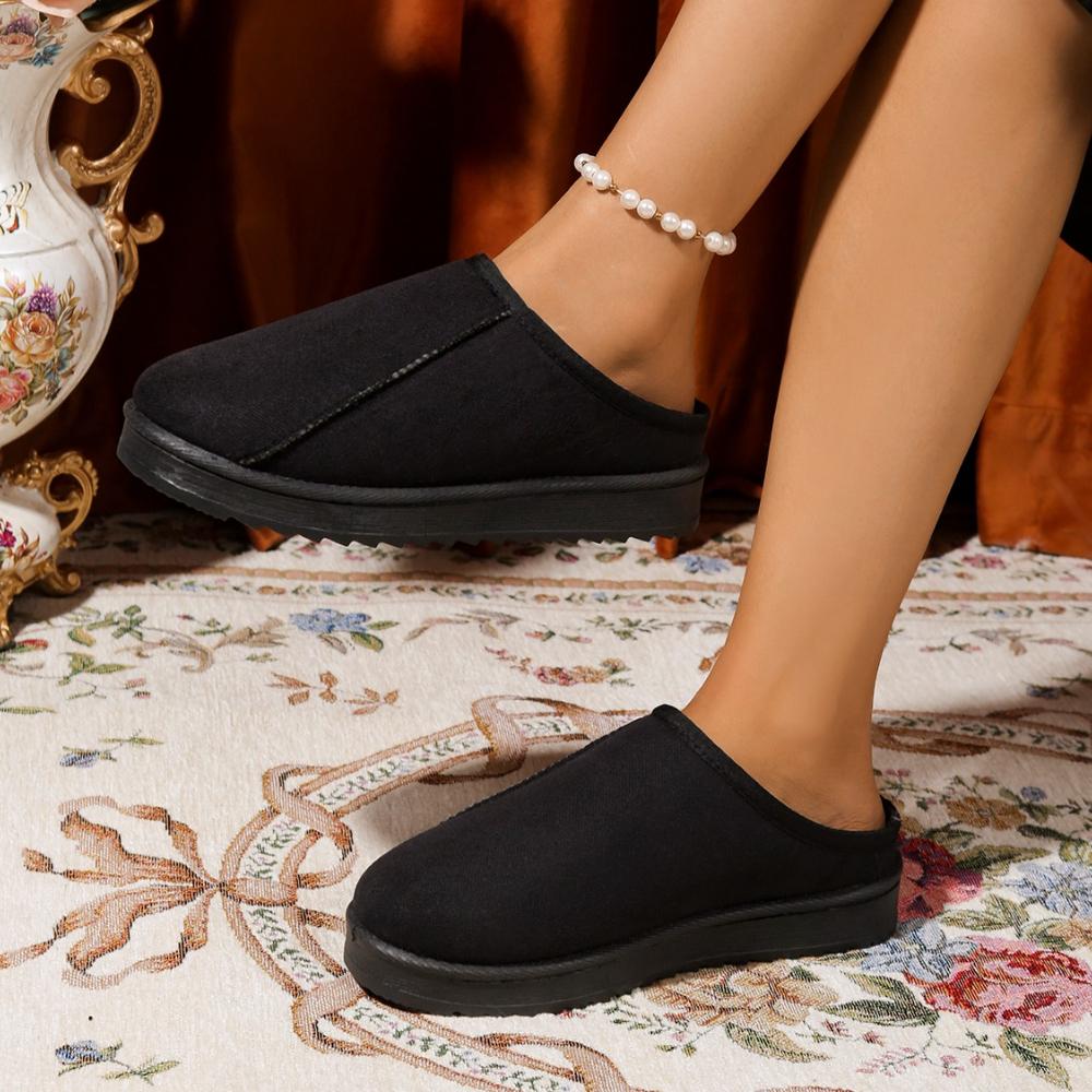 Fashion Comfortable round Toe Flat Bottom Cotton Boots Women's Slippers Winter Warm Fashionable Large Size Slip-On Booties