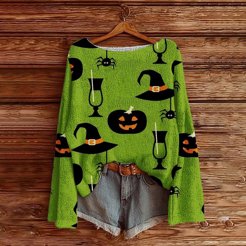 Womens Loose Long Sleeve Knit Sweater 3D Print Halloween Casual Top
