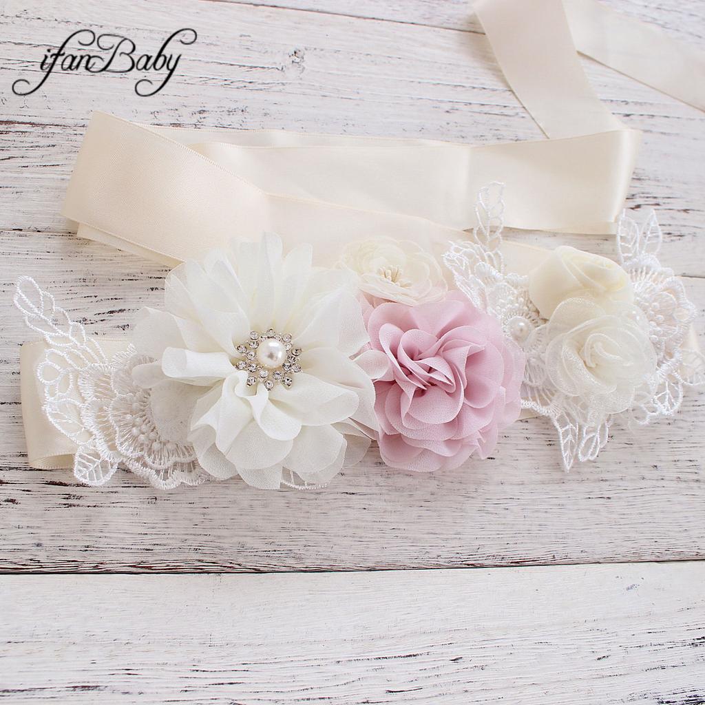 Women's Fashion Flower Wedding Sash Belt PU and Plastic Material for Brides and Girls