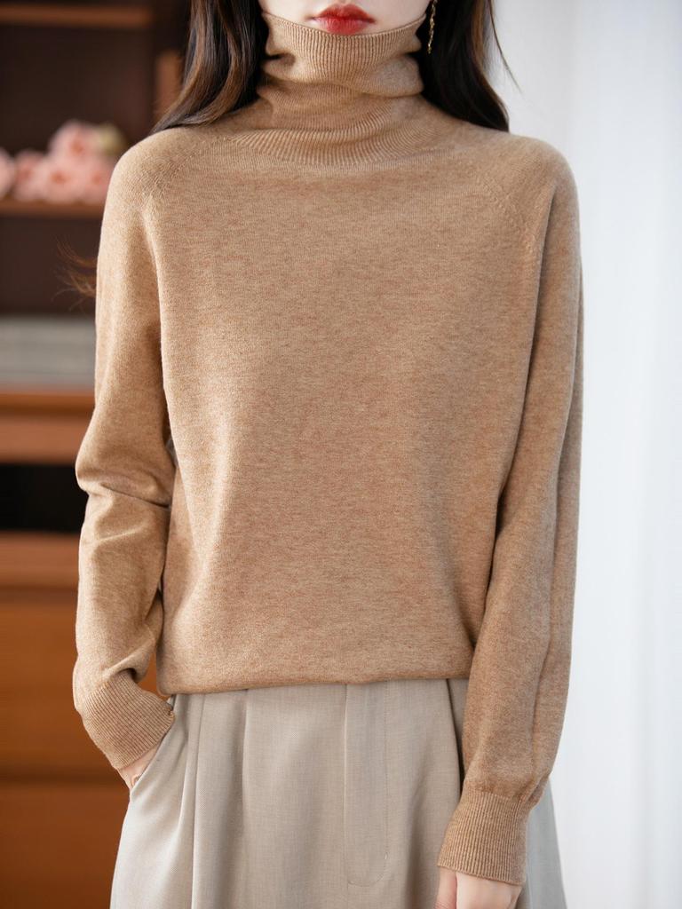 Pullover in pile lavorato a maglia a collo alto a maniche lunghe autunnale per donna