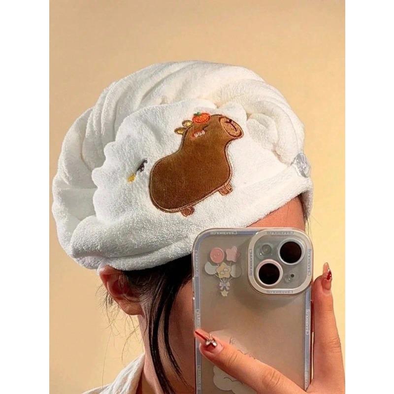 

Cute Cartoon Capybara Plush Dry Hair Cap Good Absorbent Quick Dry Coral Velvet Shower Cap For Women Kawaii Hair Towel Home Bathroom Decor 1 PCS